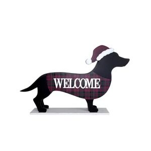 Glitzhome Dachshund Christmas Welcome Sign-Metal Plaid 24" X 15" Indoor‎ Outdoor